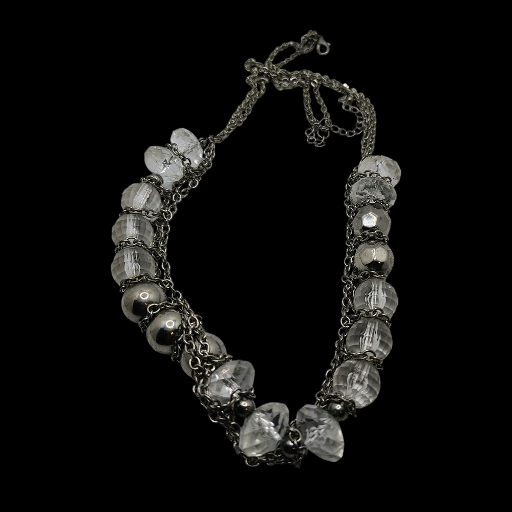 Boho Chic Gunmetal & Clear Crystal Layered Necklace